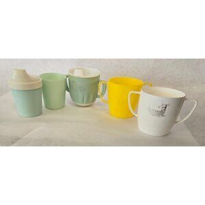 Vintage Toddler Drinkware Lot Sippy Cups Sanitoy 1971 Training Cups Made in USA